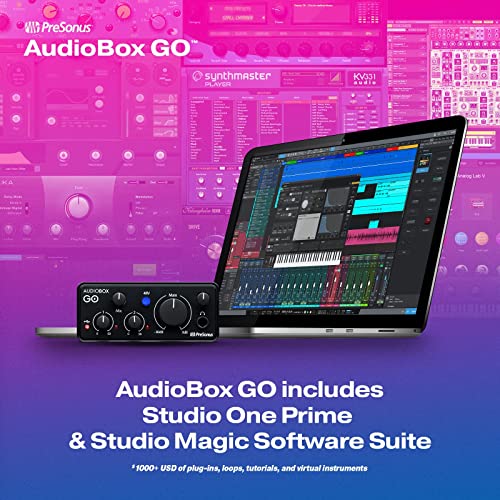PreSonus AudioBox GO | USB-C Audio Interface for music production with Studio One DAW Recording Software, Music Tutorials, Sound Samples and Virtual Instruments PreSonus AudioBox GO | USB-C Audio Interface for music production with Studio One DAW Recording Software, Music Tutorials, Sound Samples and Virtual Instruments